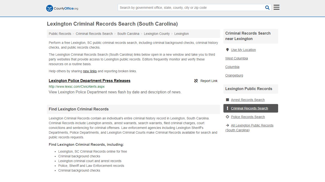 Lexington Criminal Records Search (South Carolina) - County Office