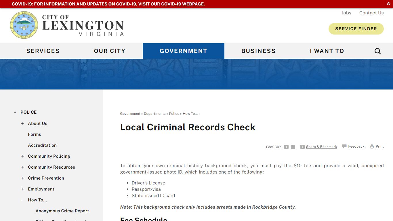 Local Criminal Records Check | Lexington, VA